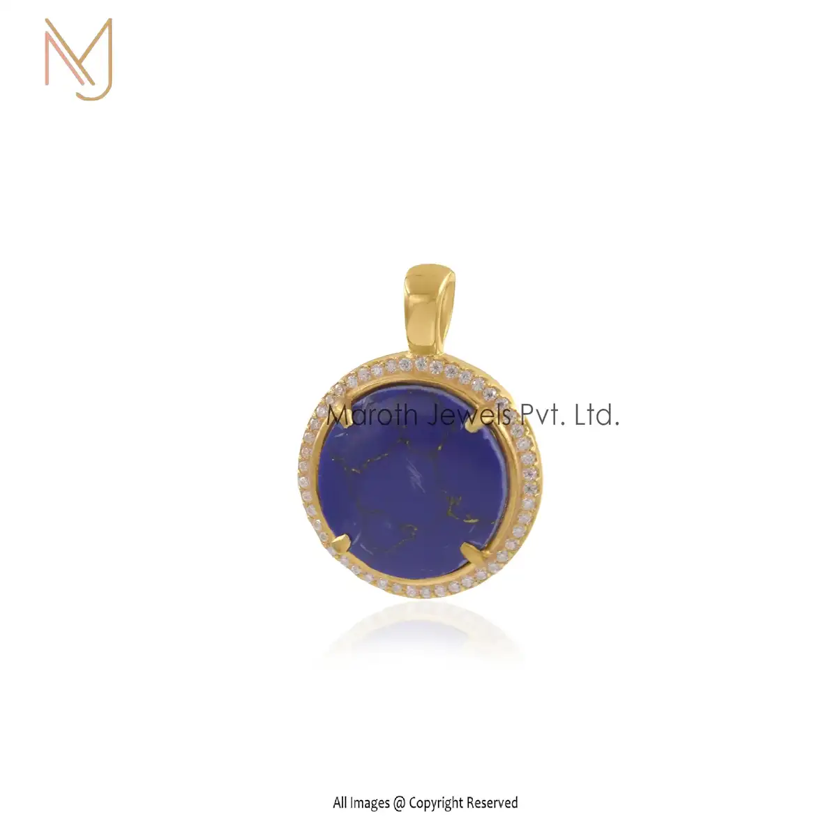 14K Yellow Gold Lapiz & Moissanite Disc Pendant Manufacturer