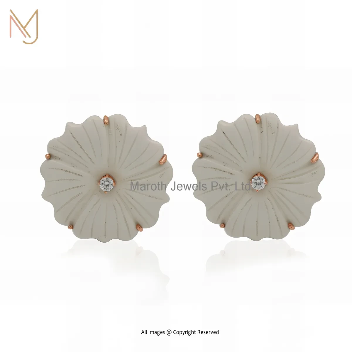 Wholesale 925 Silver Rose Gold Plated White Coral And Cubic Zircon Flower Earring