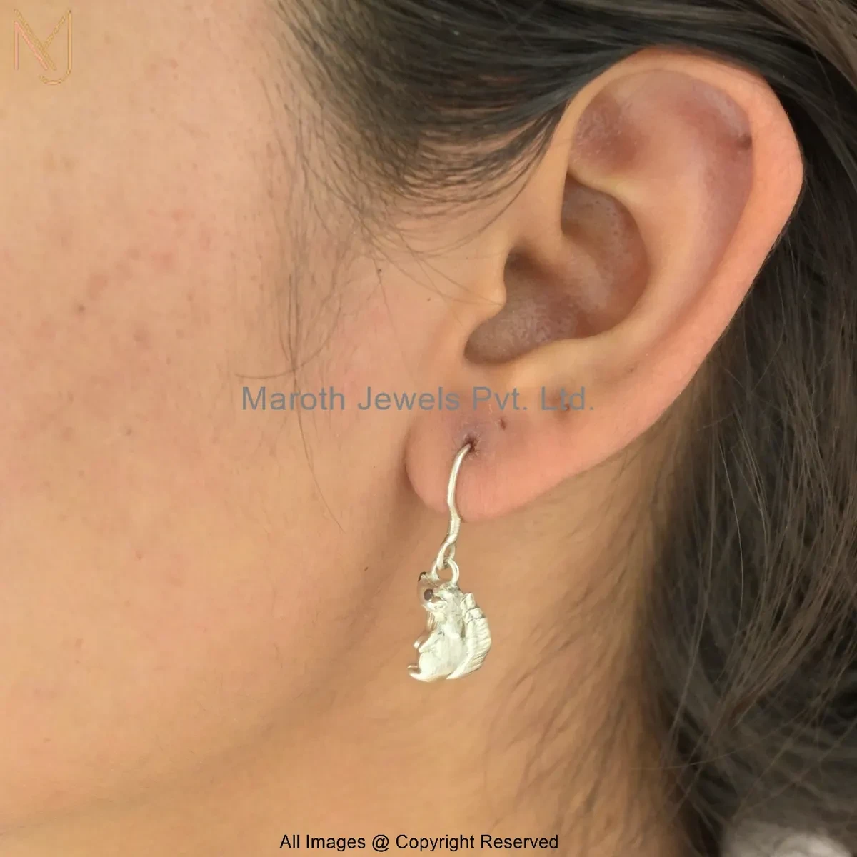 925 Silver Natural Silver Plated Squirrel & Acorn Charm Earrings Custom Jewelry