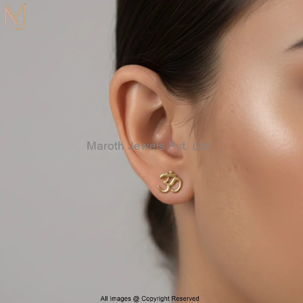 14K Solid Yellow Gold OM Studs Earrings Manufacturer