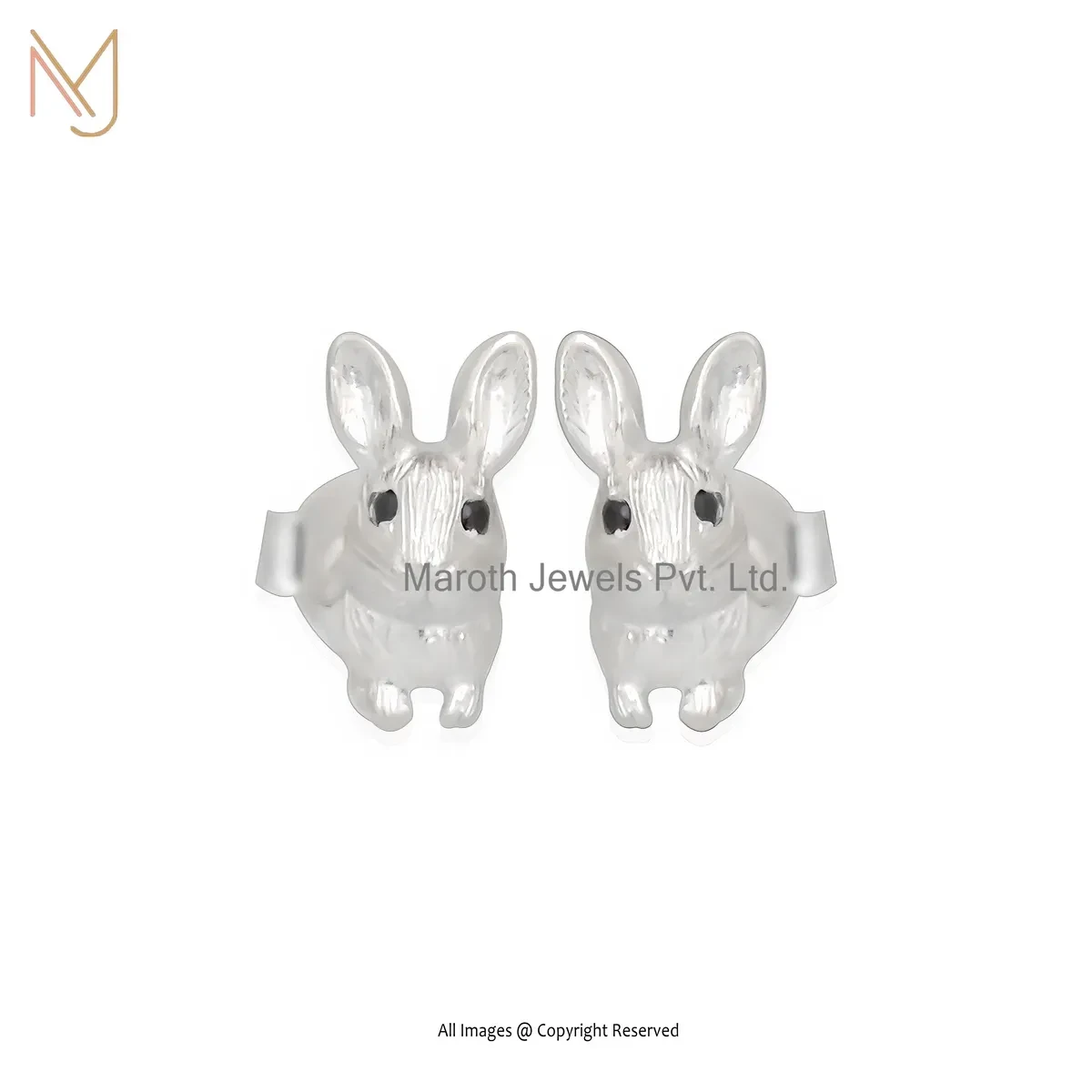 Private Lable 925 Silver Yellow Gold Plated Black Cubic Zircon Rabbit Stud Earring