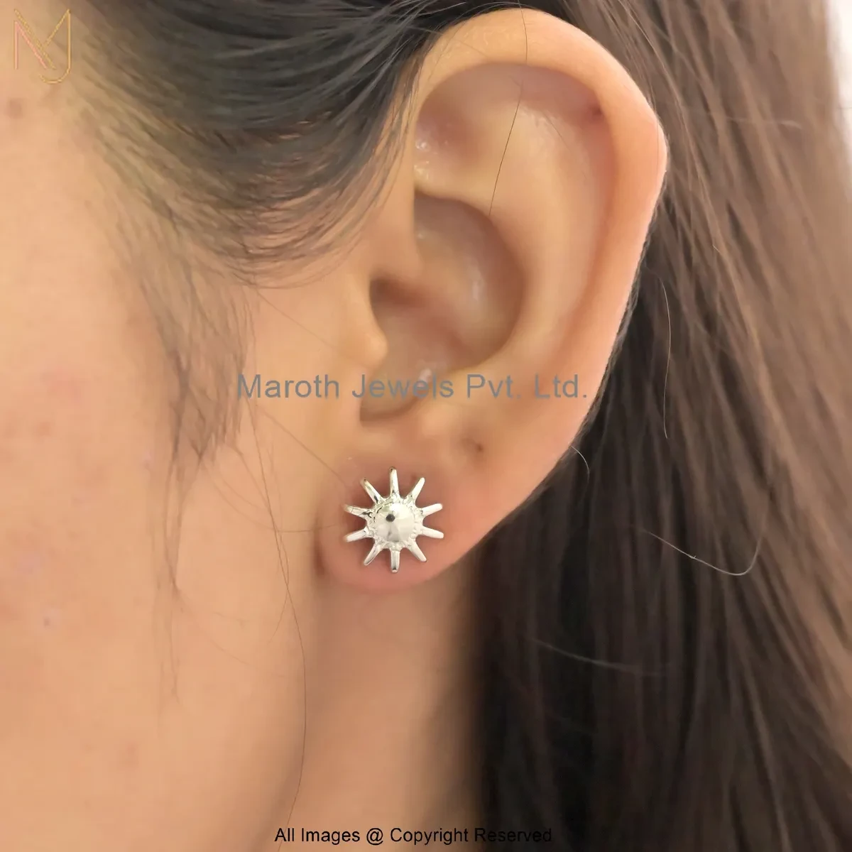 925 Silver White Gold Plated Sun Stud Earring Custom Jewelry