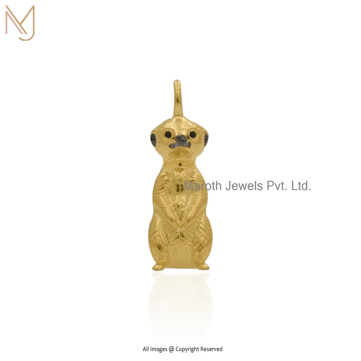 14K Yellow Gold Black Enamel Meerkat Animal Pendant Custom Jewelry