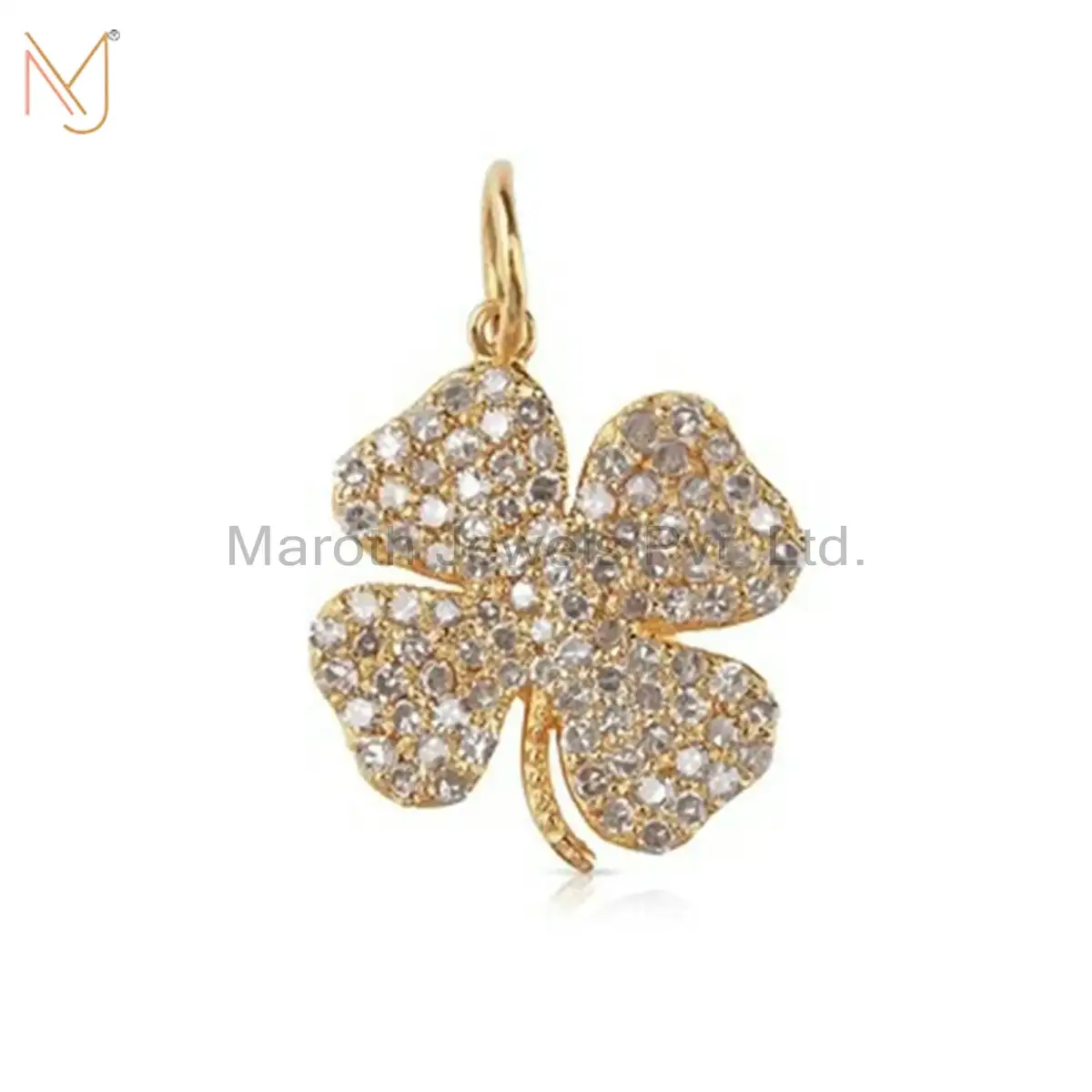 925 Silver Yelllow Gold Pave Diamond Leaf Designer Pendant Jewelry Supplier