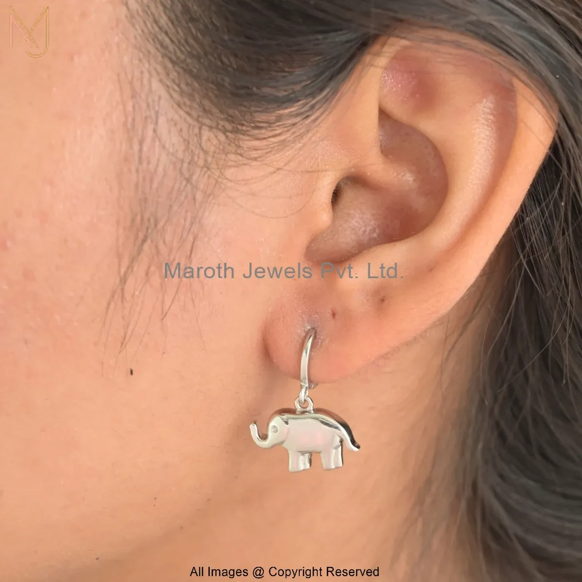 14K Yellow Gold Elephant Hoop Earring Manufacturer