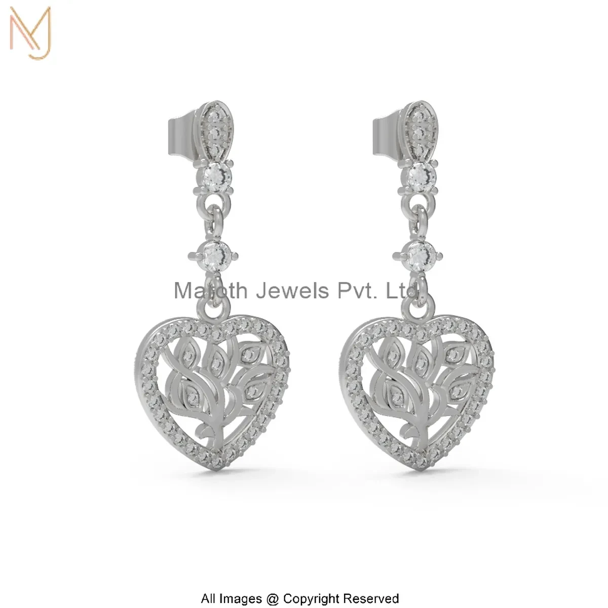 925 Silver Natural Silver Plated Cubic Zircon Diamond Heart Drop Earring Jewelry Supplier