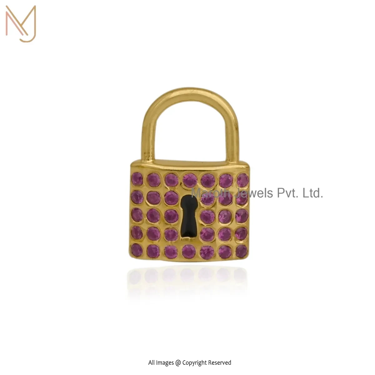 14K Yellow Gold Ruby And Black Enamel Lock Pendant Manufacturer