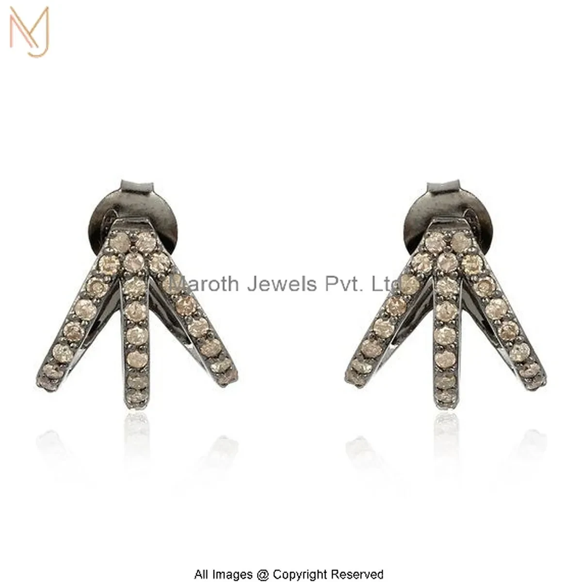 14K White Gold Pave Diamond Crystal Fan Studs Earring Manufacturer