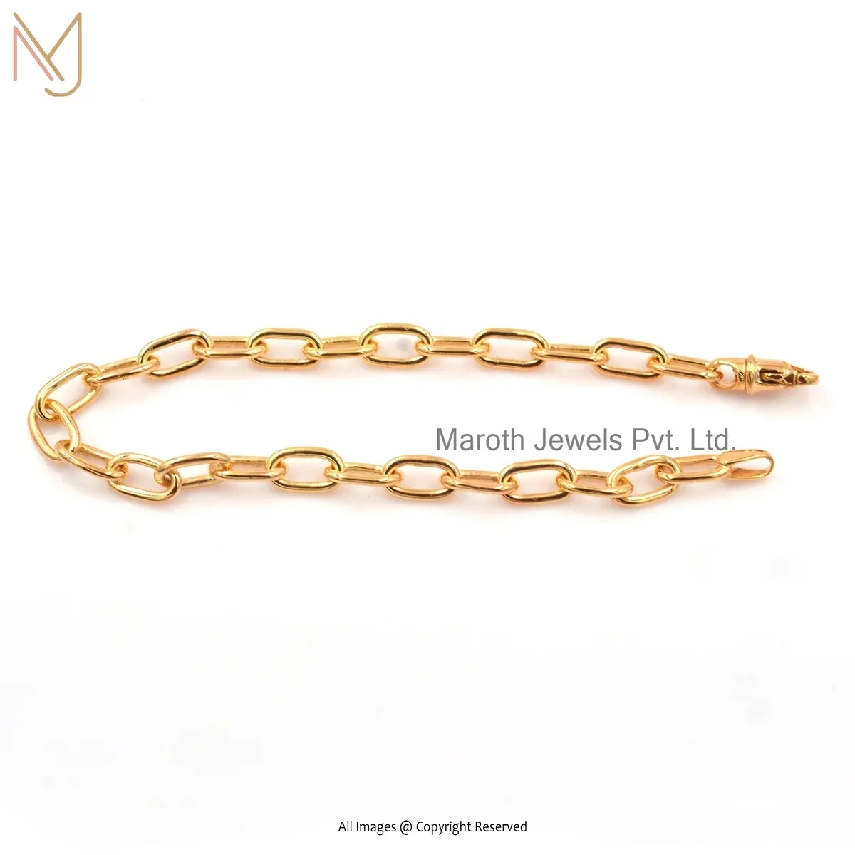 925 Silver Yellow Gold Plated Oval Link Paperclip Chain Bracelet Jewelry Supplier