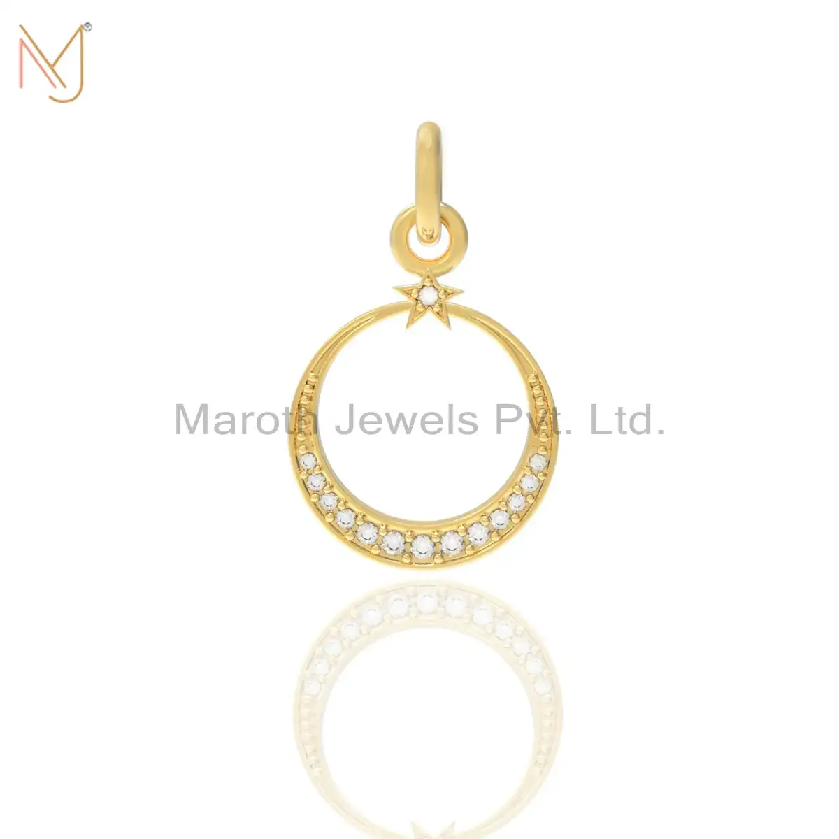 925 Silver Yellow Gold Diamond Star Moon Pendant Jewelry Supplier