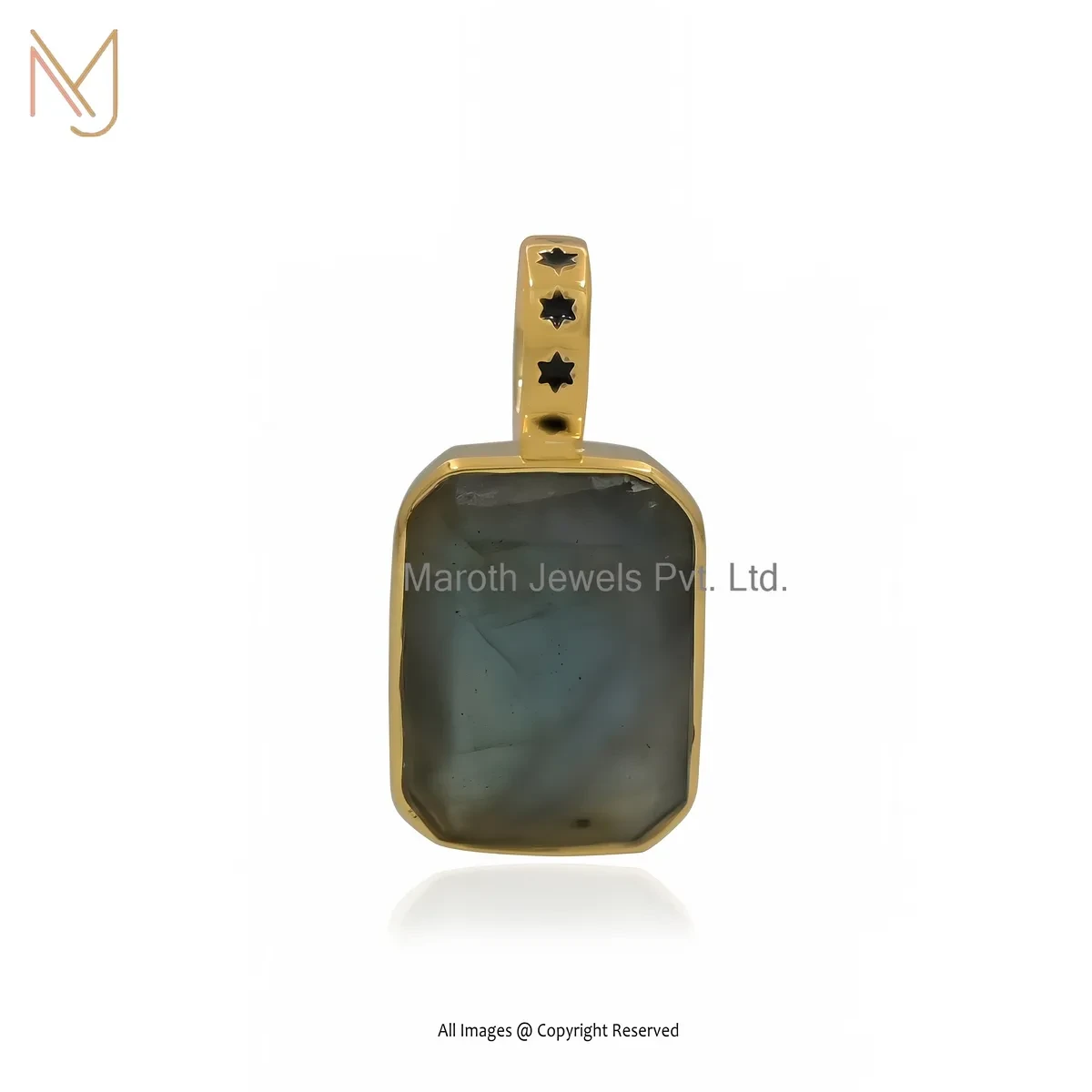 Private Lable 14K Yellow Gold Aquamarine & Black Enamel Square Pendant