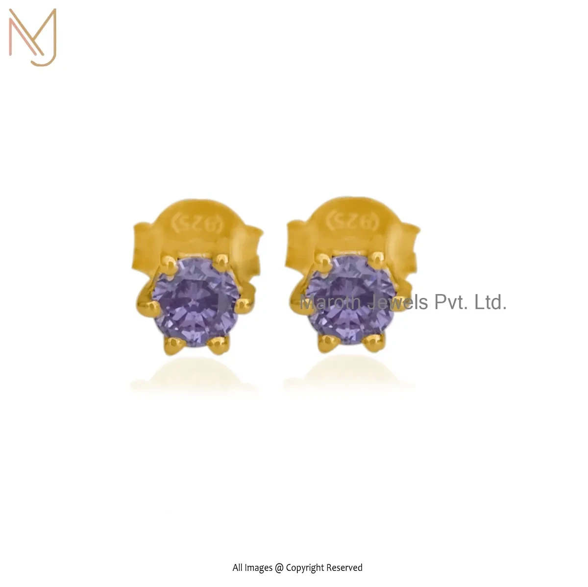 14K Yellow Gold Amethyst Round Stud Earring Manufacturer