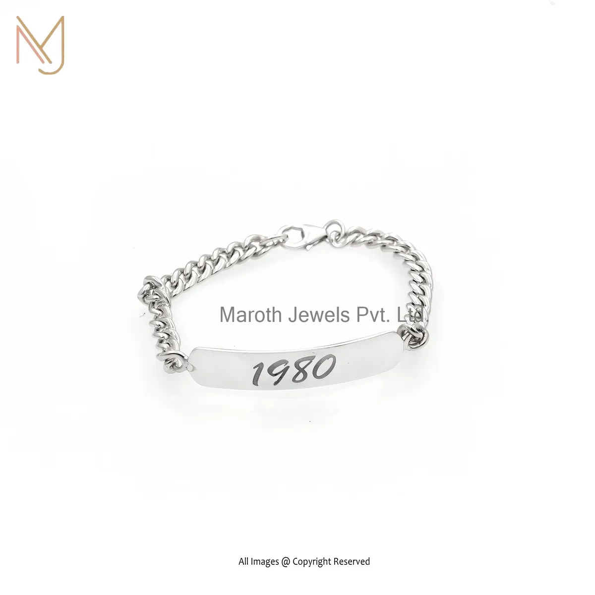925 Silver Natural Silver Gold Plated Personalized Engraved Name Bracelet Manufcaturer