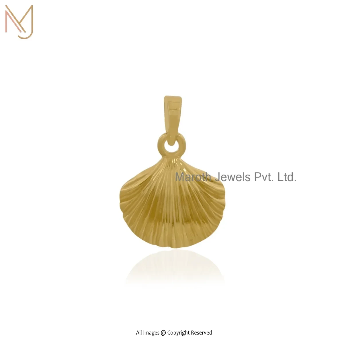 925 Silver Yellow Gold Plated Fluted Shell Pendant Custom Jewelry