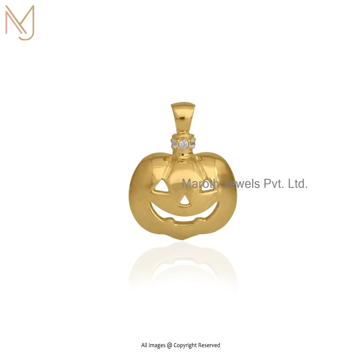 Wholesale 14K Yellow Gold Cubic Zircon Pumpkin Halloween Pendant