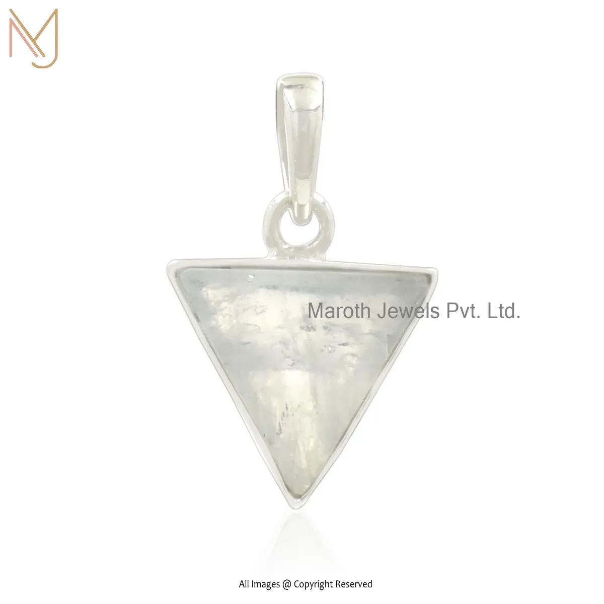Wholesale 925 Silver Natural Silver Plated Rose Quartz Gemstone Triangle Pendant