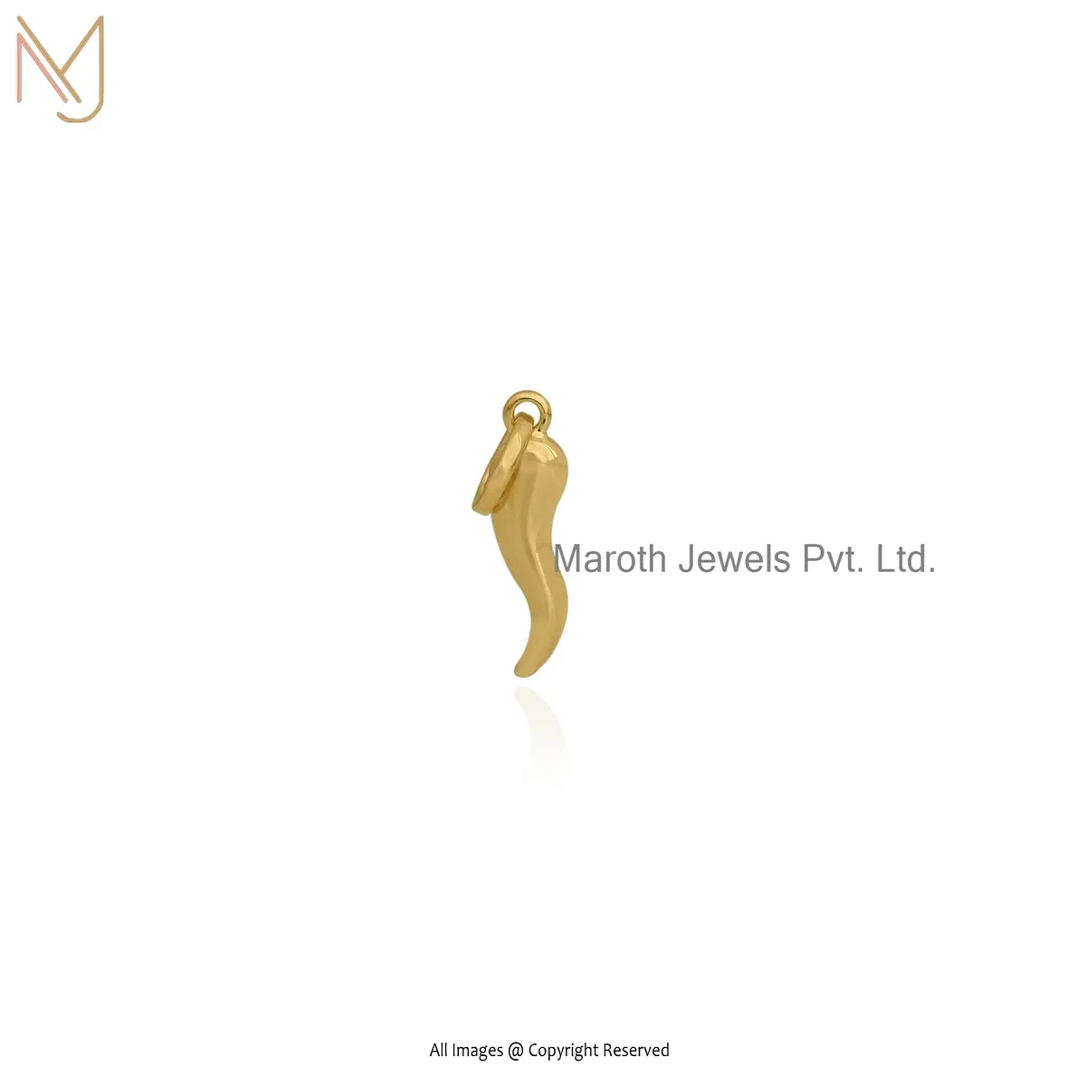 14K Yellow Gold Italian Horn Pendant Jewelry Supplier