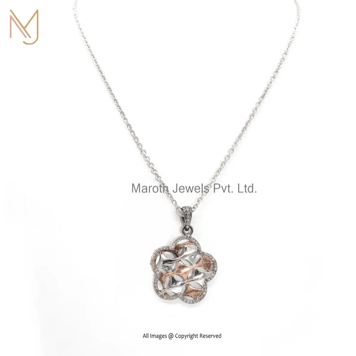925 Sterling Silver Rhodium Rose Gold Plated Pave Diamond Pendant Jewelry Manufacturer