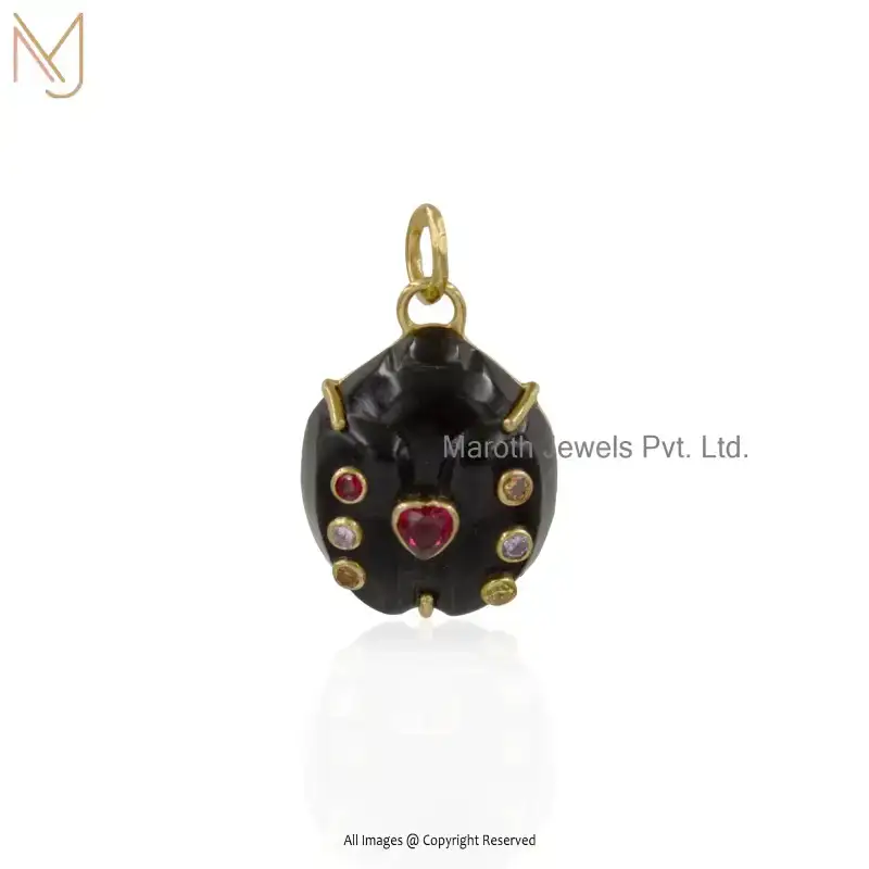 Private Lable 925 Silver Natural Silver Plated Lapiz Lazuli & Multi Gemstone Ladybug Charm Pendant