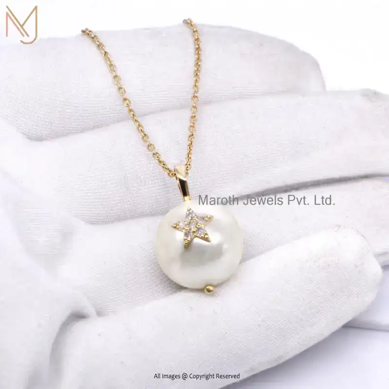 925 Silver Yellow Gold Plated Diamond Pearl Gemstone Ball Star Charm Pendants Manufacturer