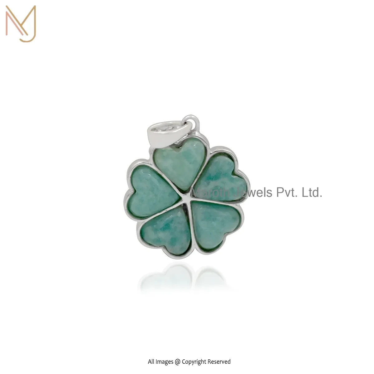 925 Silver Natural Silver Plated Amazonite Clover Pendant Custom Jewelry
