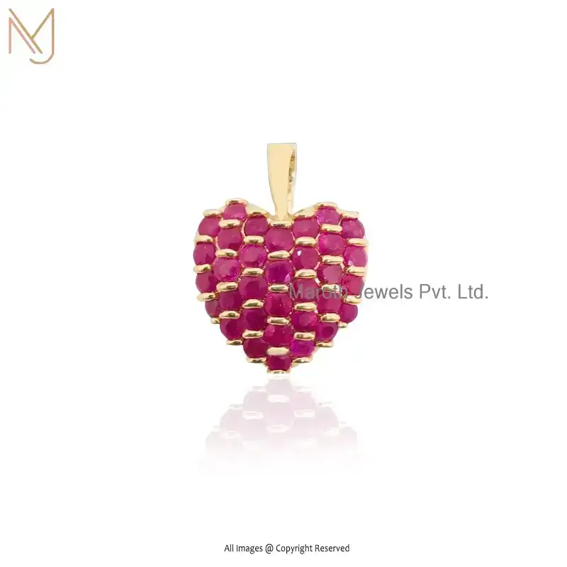 14K Yellow Gold Ruby Heart Gemstone Pendant Custom Jewelry