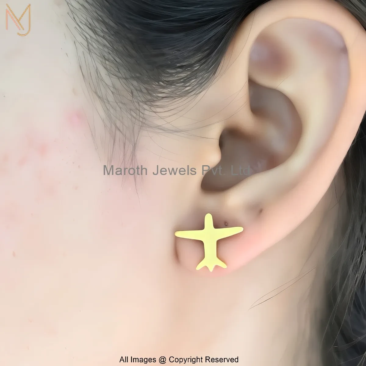 14K Yellow Gold Minimal Gold Airplane Stud Earrings Manufacturer