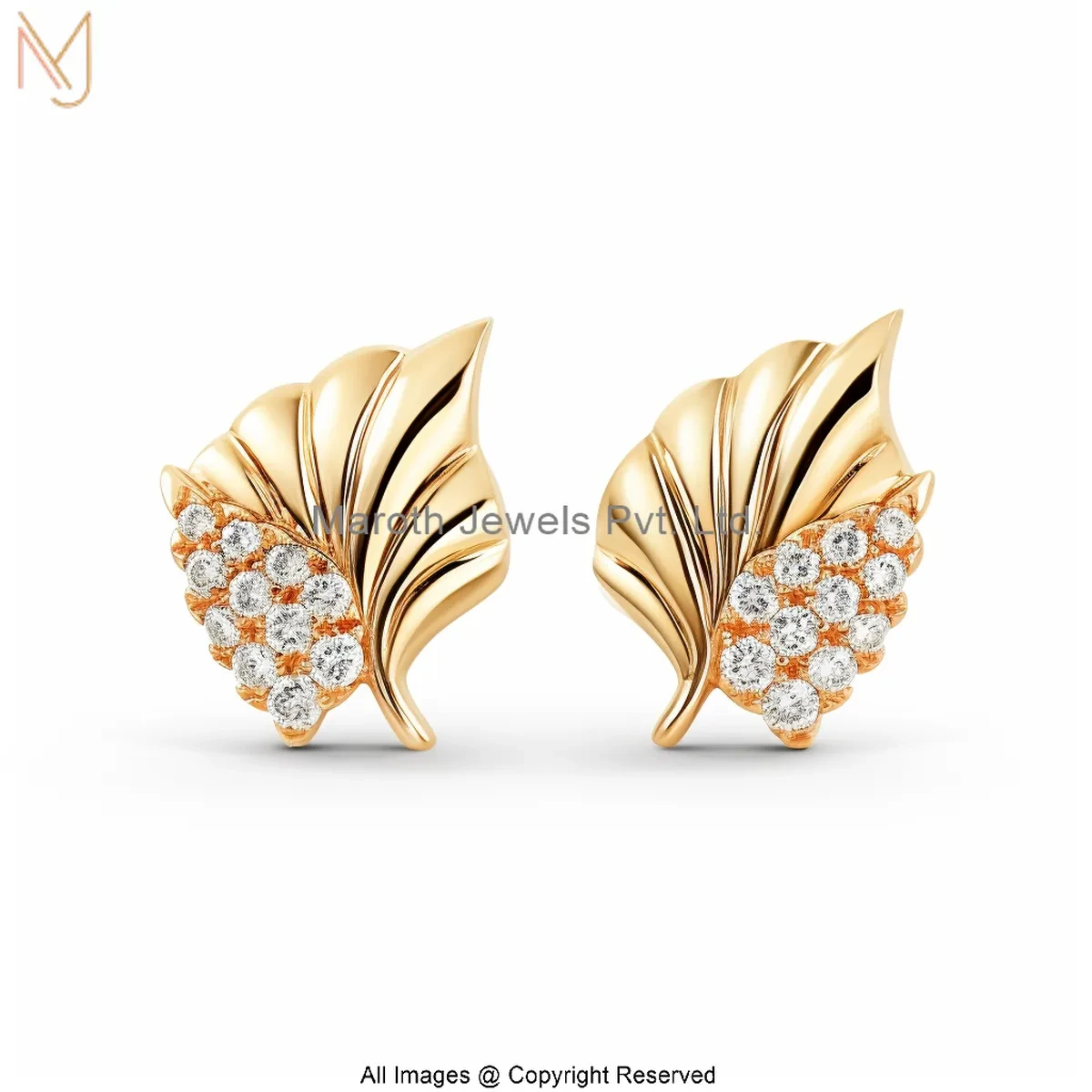 14K Yellow Gold Moissanite Diamond Leaf Stud Earring Manufacturer
