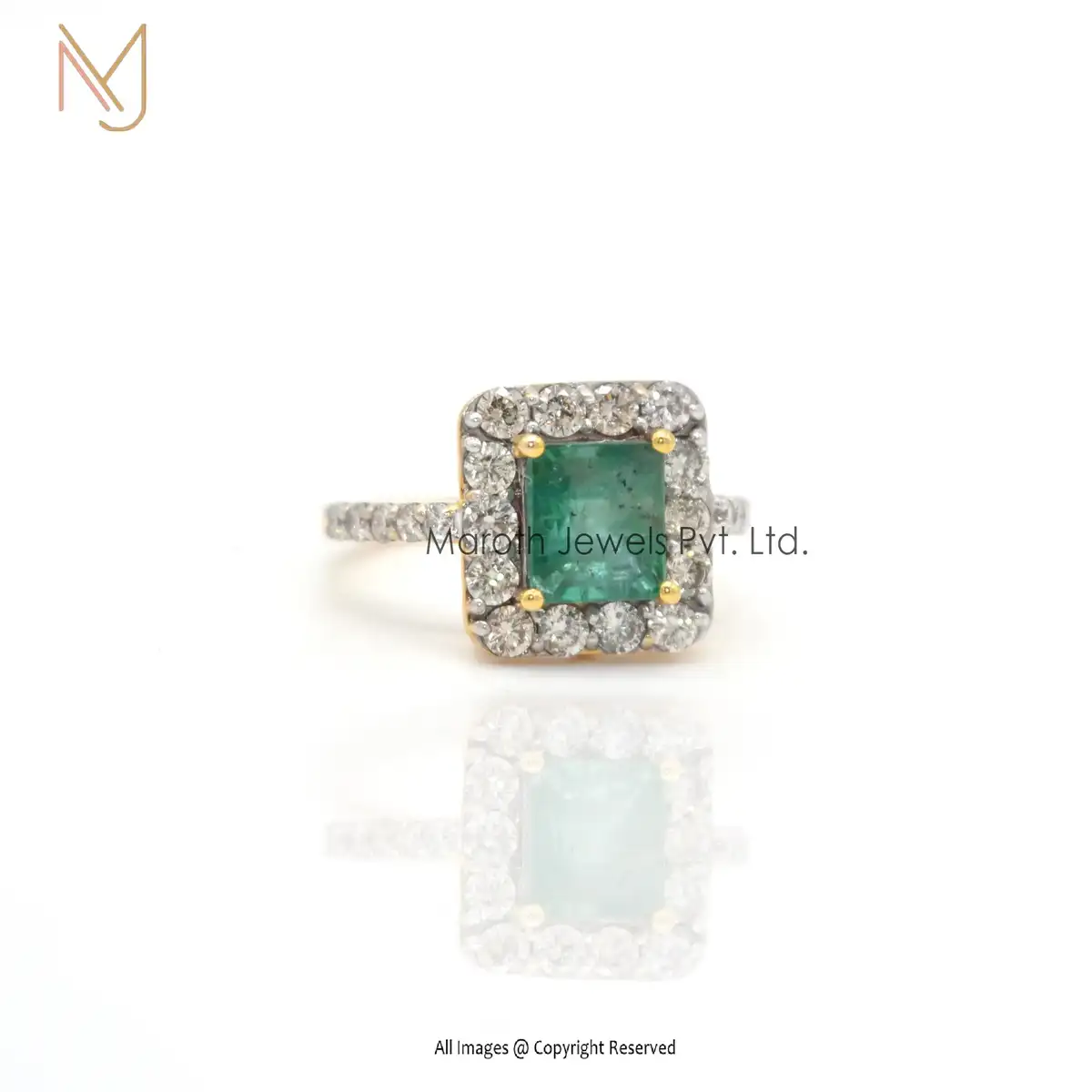 14K Yellow Gold Pave Diamond Emerald Gemstone Ring Manufacturer