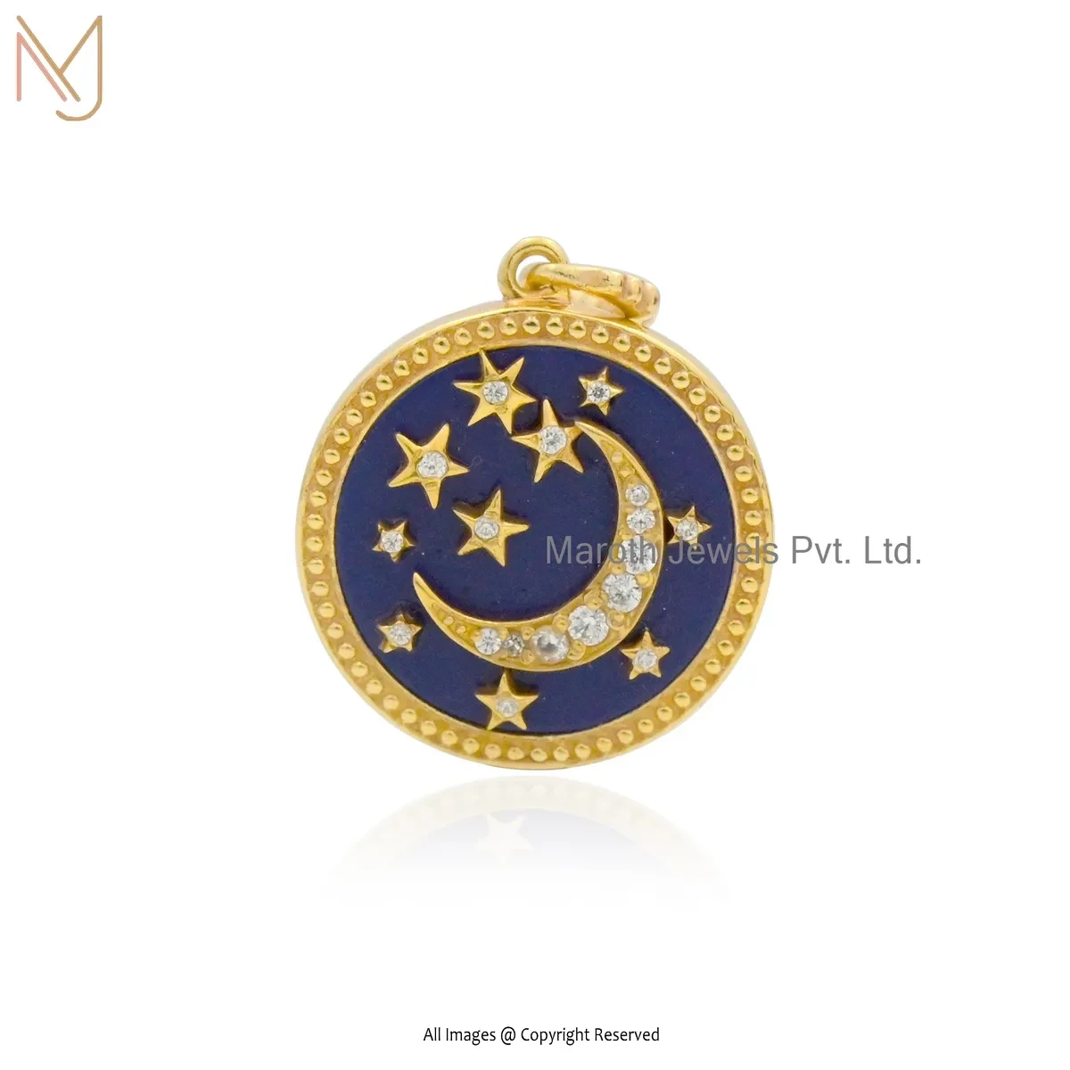 925 Silver Yellow Gold Plated Lapiz Lazuli Cubic Zircon Star Moon Pendant Manufacturer