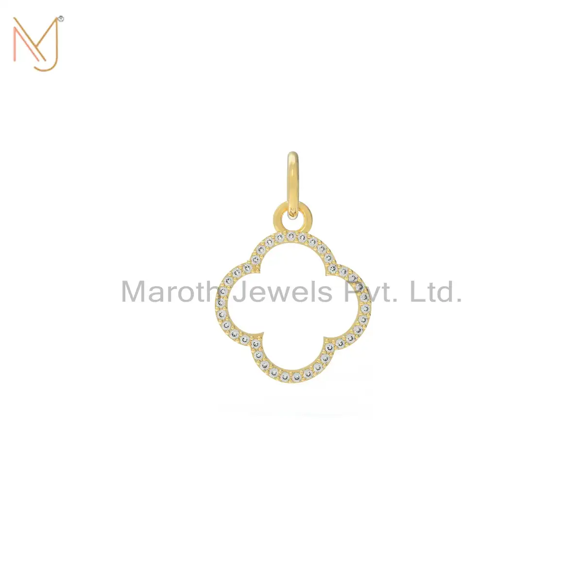 Private Lable 14K Yellow Gold Pave Diamond Flower Design Pendant Jewelry