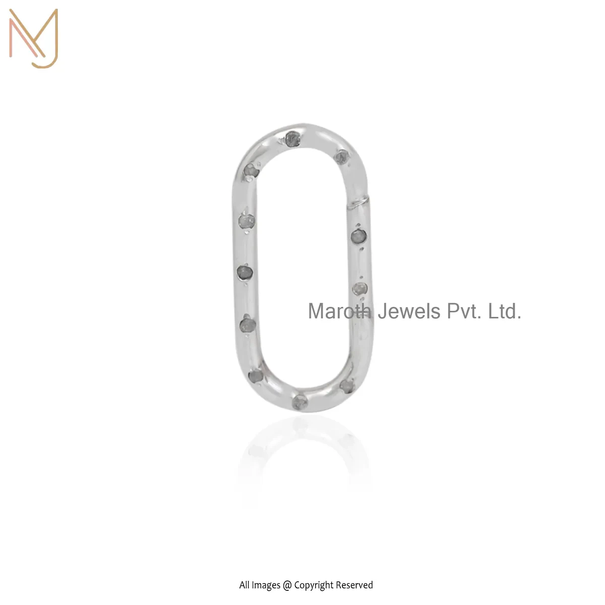 925 SIlver Natural Silver Plated Diamond Oval Link Charm Holder Custom Jewelry