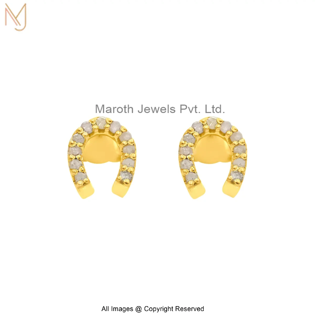 14K Yellow Gold Pave Diamond Horseshoe Stud Earring Manufacturer