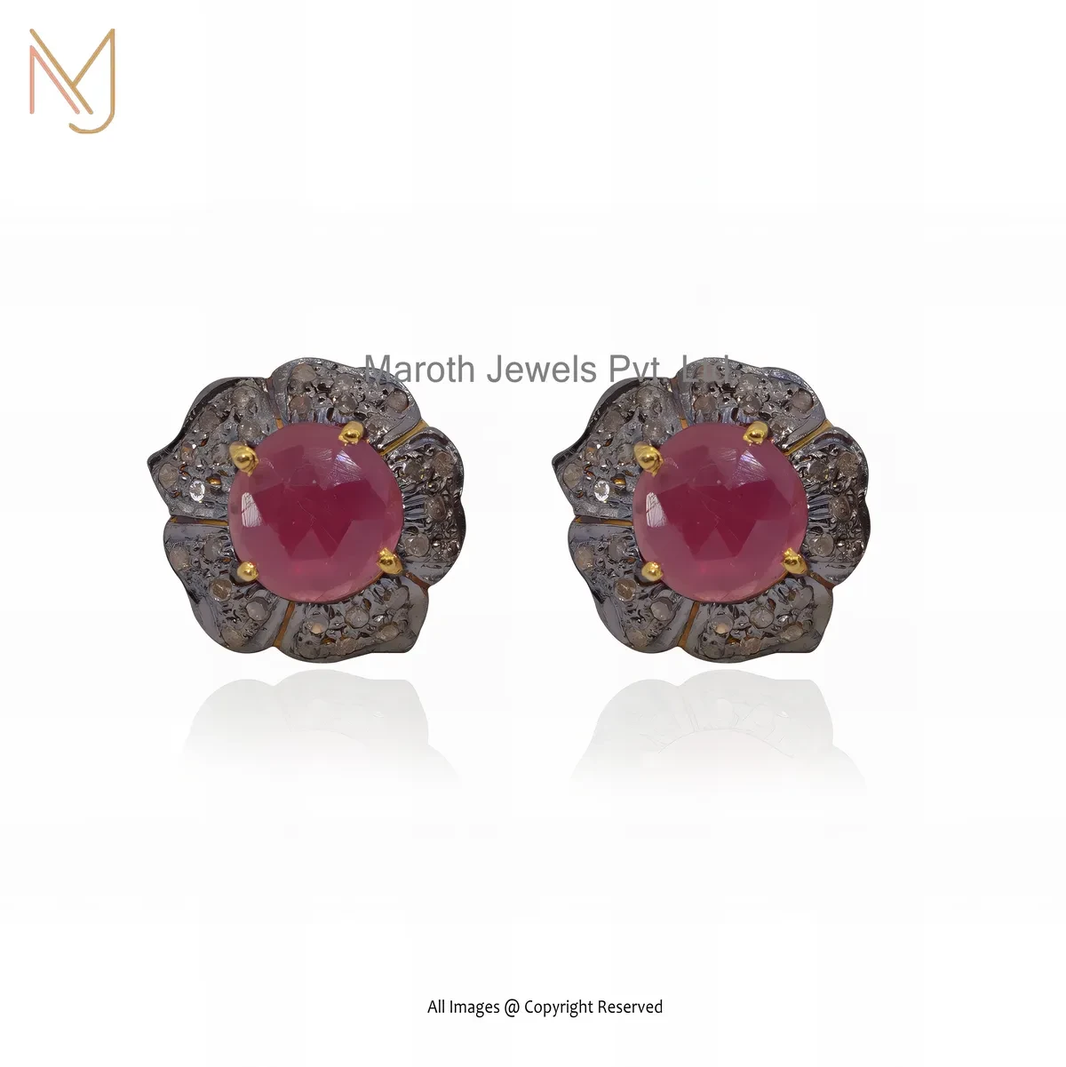 925 Silver Rhodium Yellow Gold Plated Pave Diamond Minimalist Ruby Gemstone Stud Earring Custom Jewelry