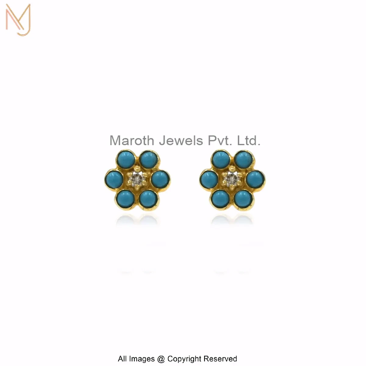 925 Silver Yellow Gold Plated Moissanite Turquoise Floral Stud Earrings Manufacturer