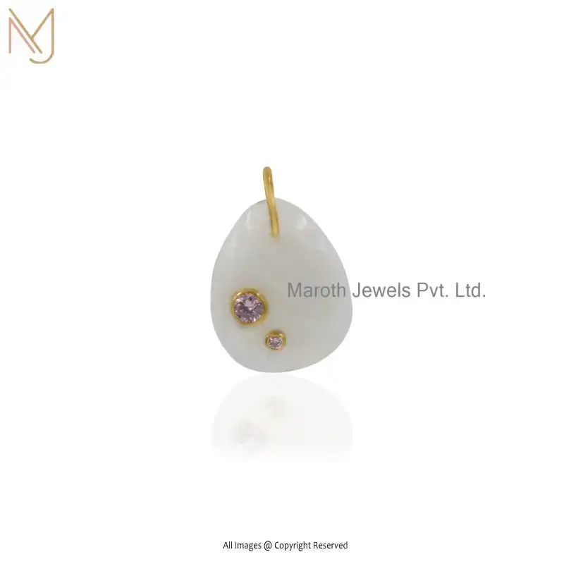925 Silver Yellow Gold Plated Moonstone & Pink Sapphire Teardrop Pendant Manufcaturer