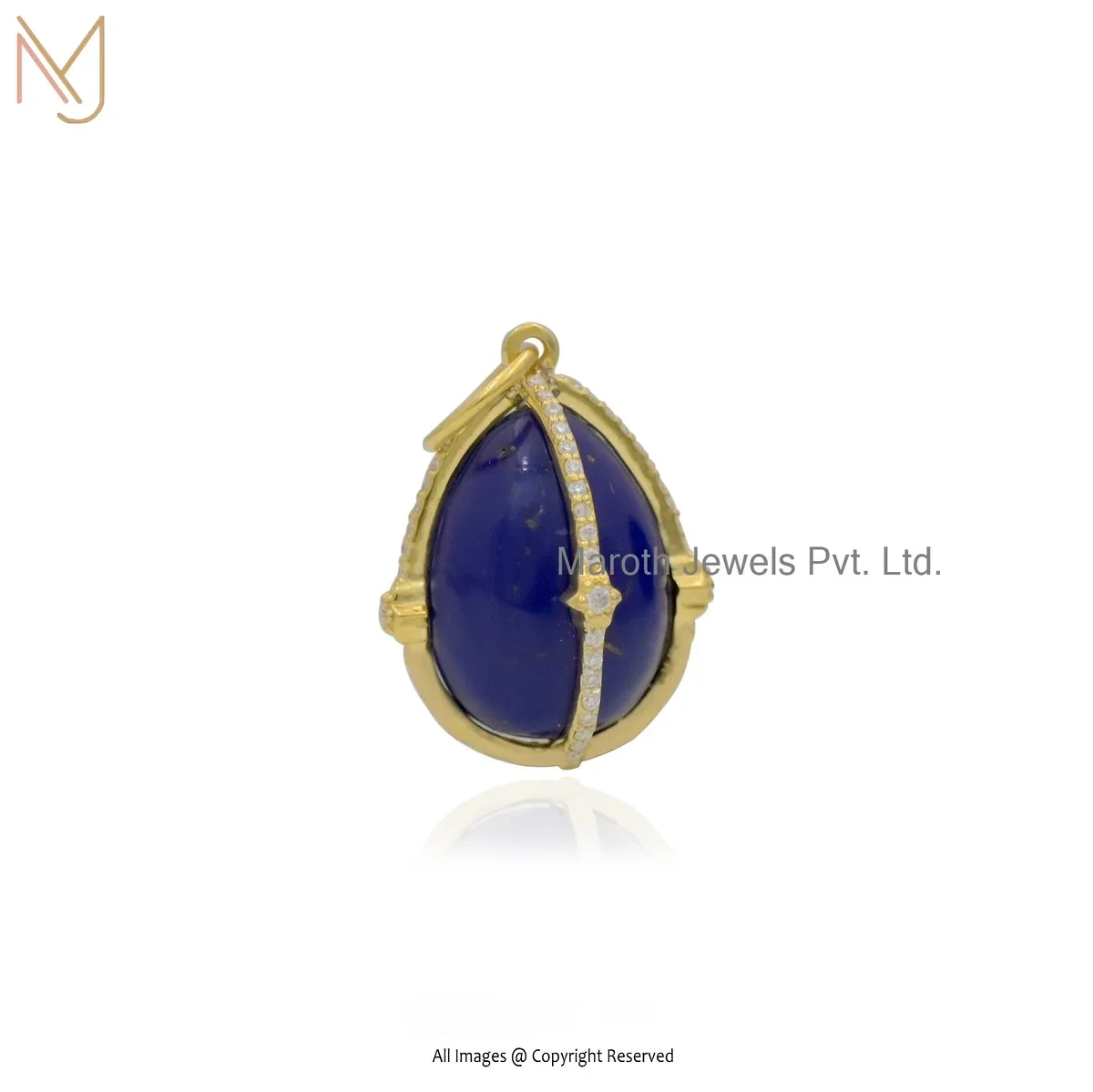925 Silver Yellow Gold Plated Lapiz Lazuli Drop Pendant Jewelry Supplier