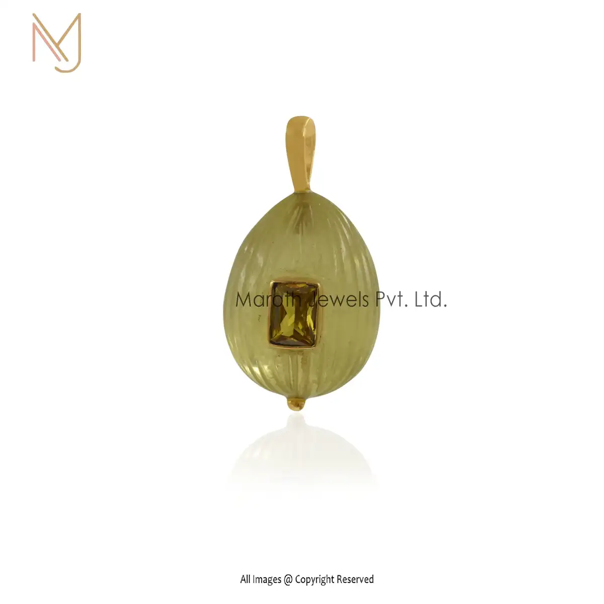 14K Yellow Gold Lemon Quartz Small Stone Yellow Topaz Stons Carved Drop Pendant  Manufacturer