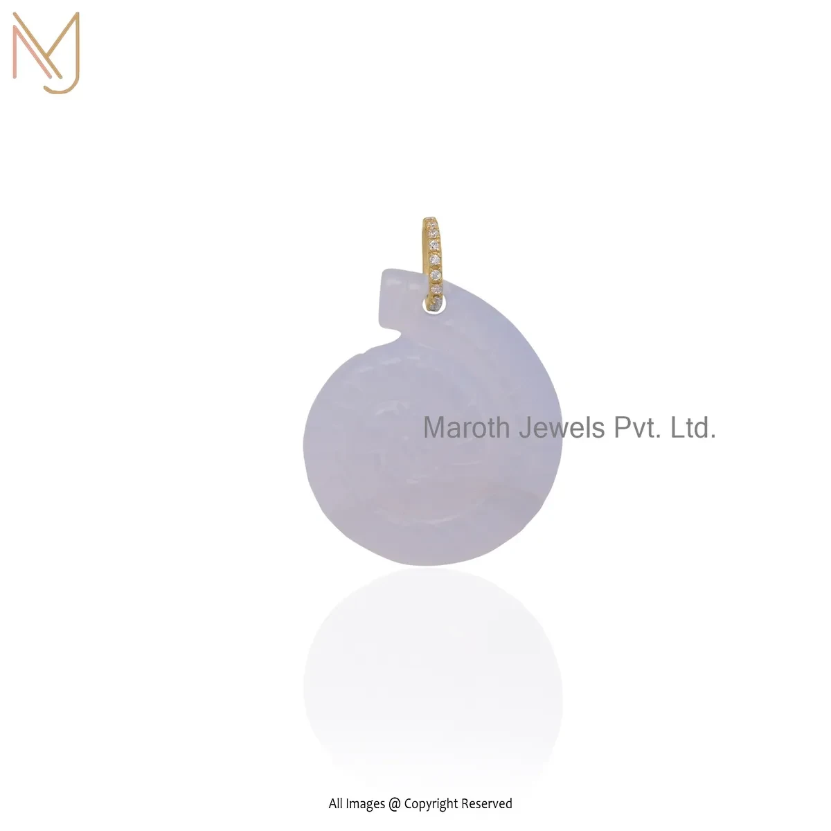 Wholesale 925 Silver Yellow Gold Plated Cubic Zircon & Blue Chalcedony Gemstone Pendant