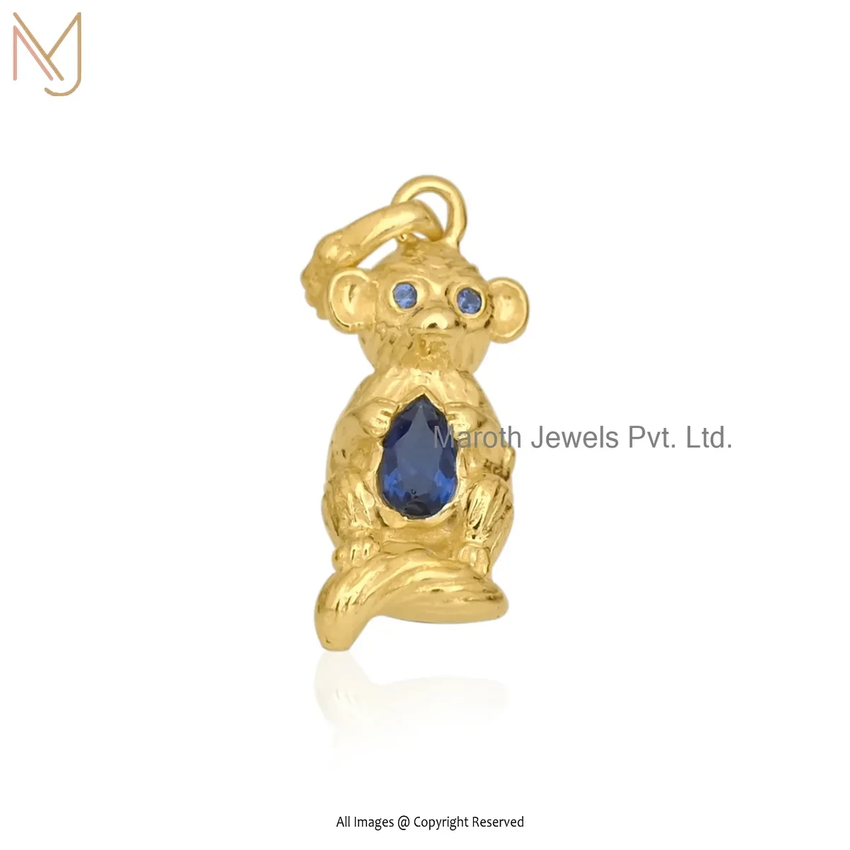 Wholesale 14K Yellow Gold Blue Cubic Zircon Gemstone Monkey Pendant