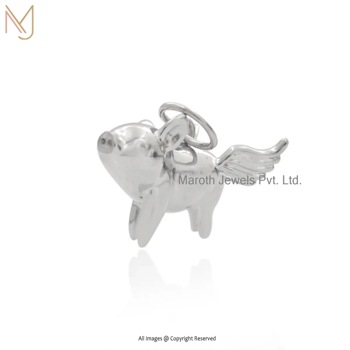 925 Silver White Gold Plated Flying Pig Pendant Manufacturer