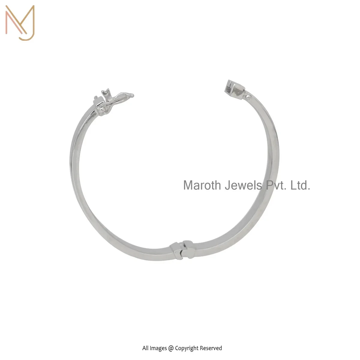 925 Sterling Silver White Gold Plated Natural Cuff Bangle Manufacturer