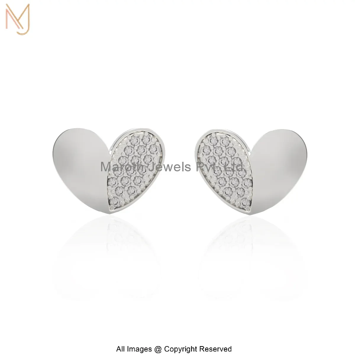 14K White Gold Cubic Zircon Diamond Heart Stud Earring Manufacturer