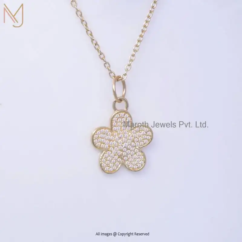 Wholesale 14K Yellow Gold Diamond Floral Blossom Flower Pendant Jewelry