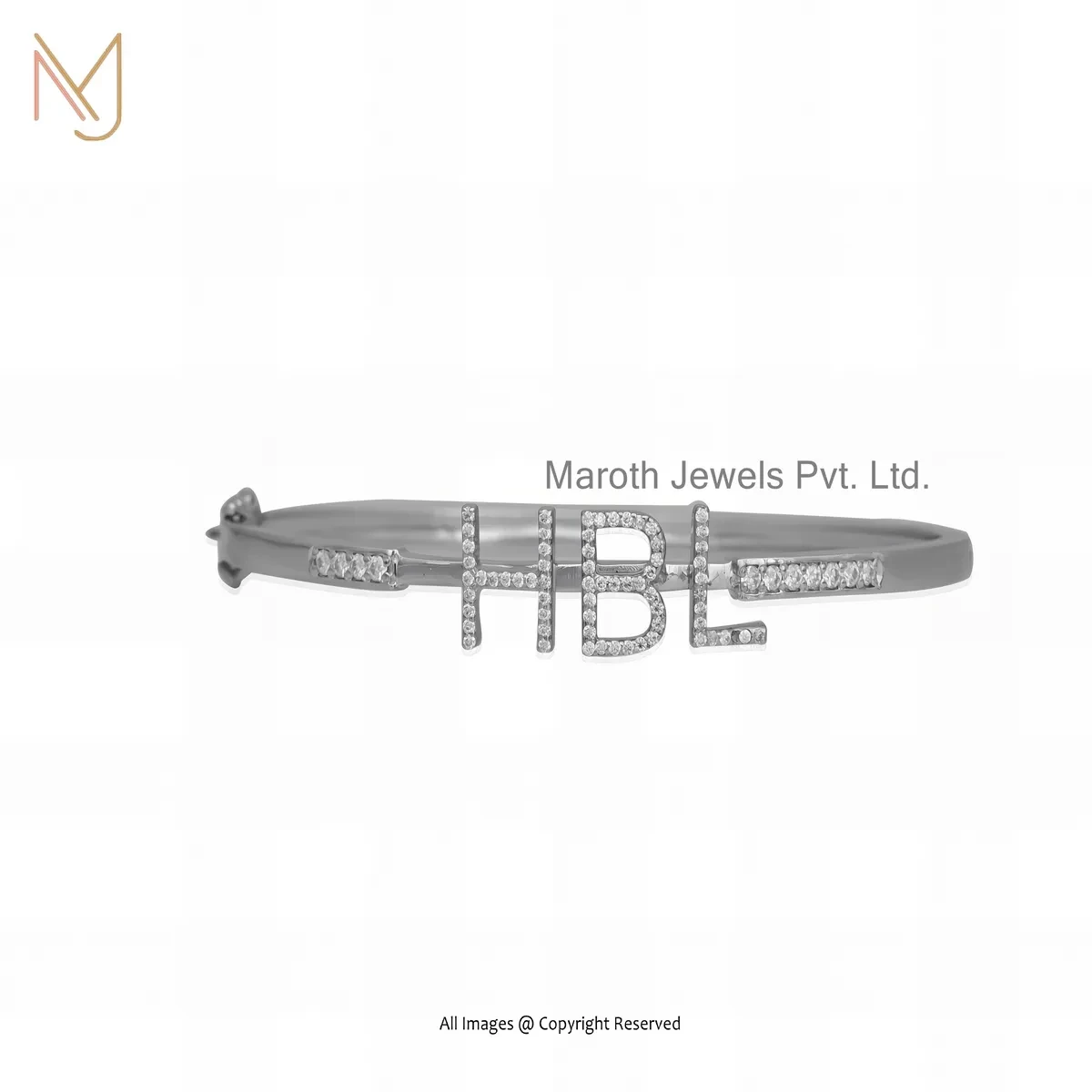 925 Silver Yellow & White Gold Plated Diamond & Moissanite Alphabet Letter Bangle Jewelry Supplier