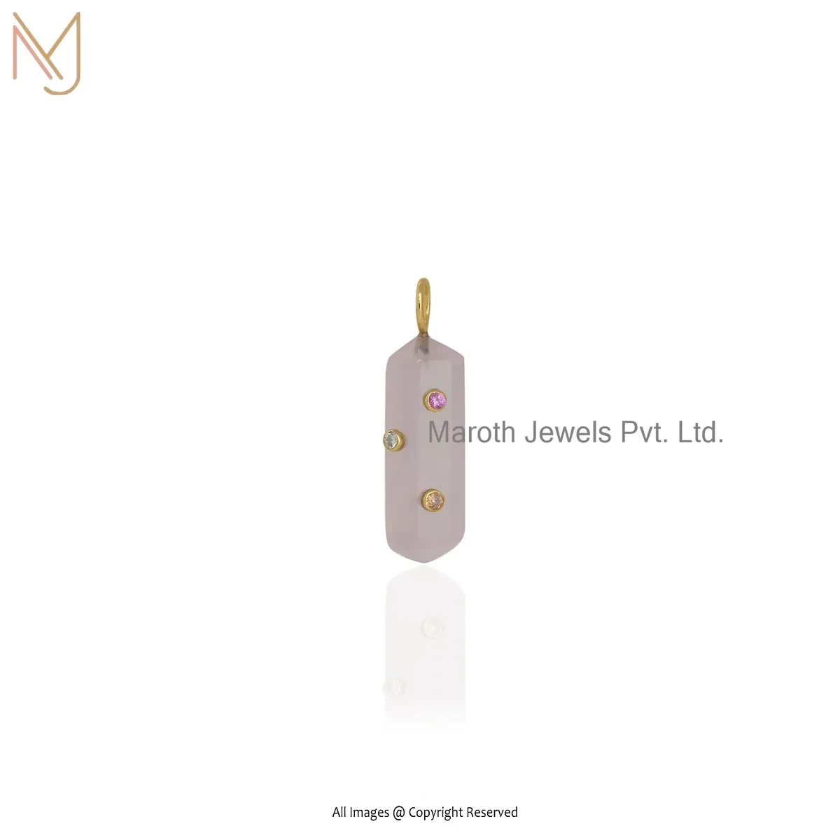 Wholesale 925 Silver Yellow Gold Plated Rose Quartz & Multi Gemstone Pendant