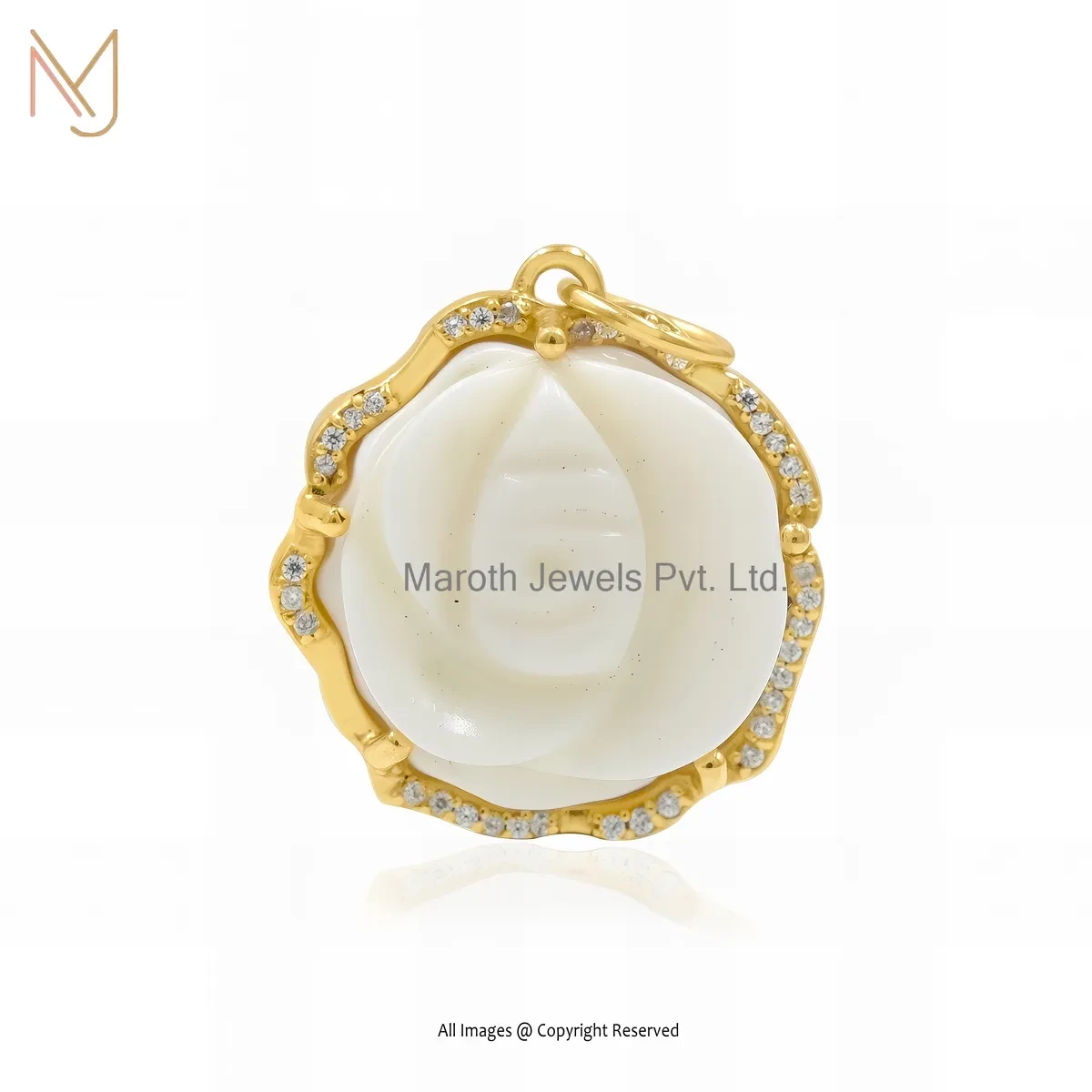 925 Silver Yellow Gold Plated Cubic Zircon & Pink Opal Gemstone Flower Pendant Manufacturer