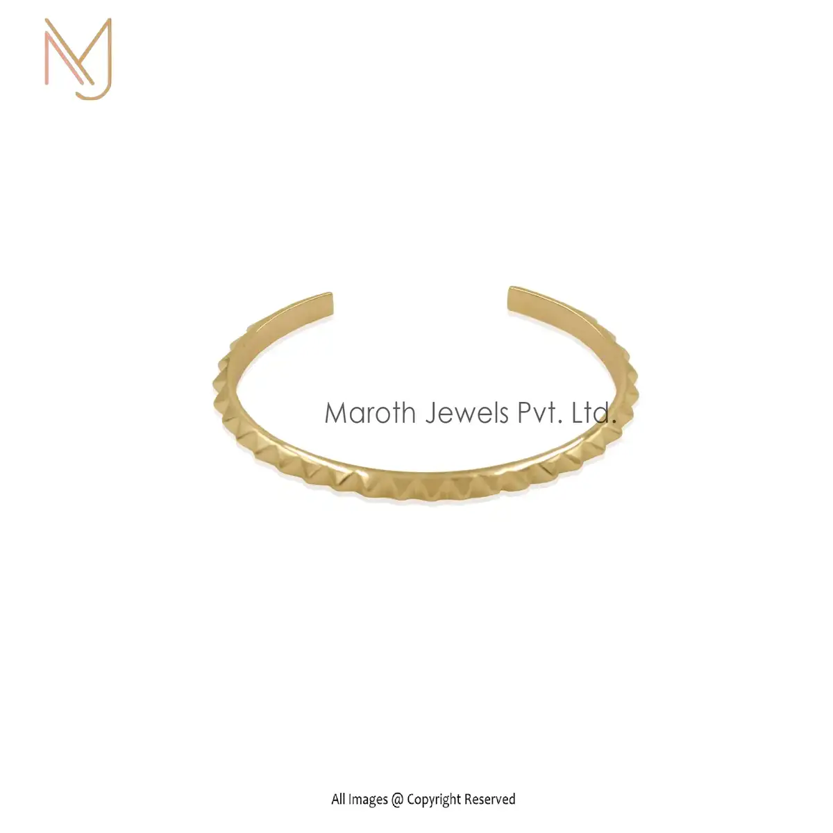925 Silver Yellow Gold Pyramid Spike Open Bangle Jewelry Manufacturer