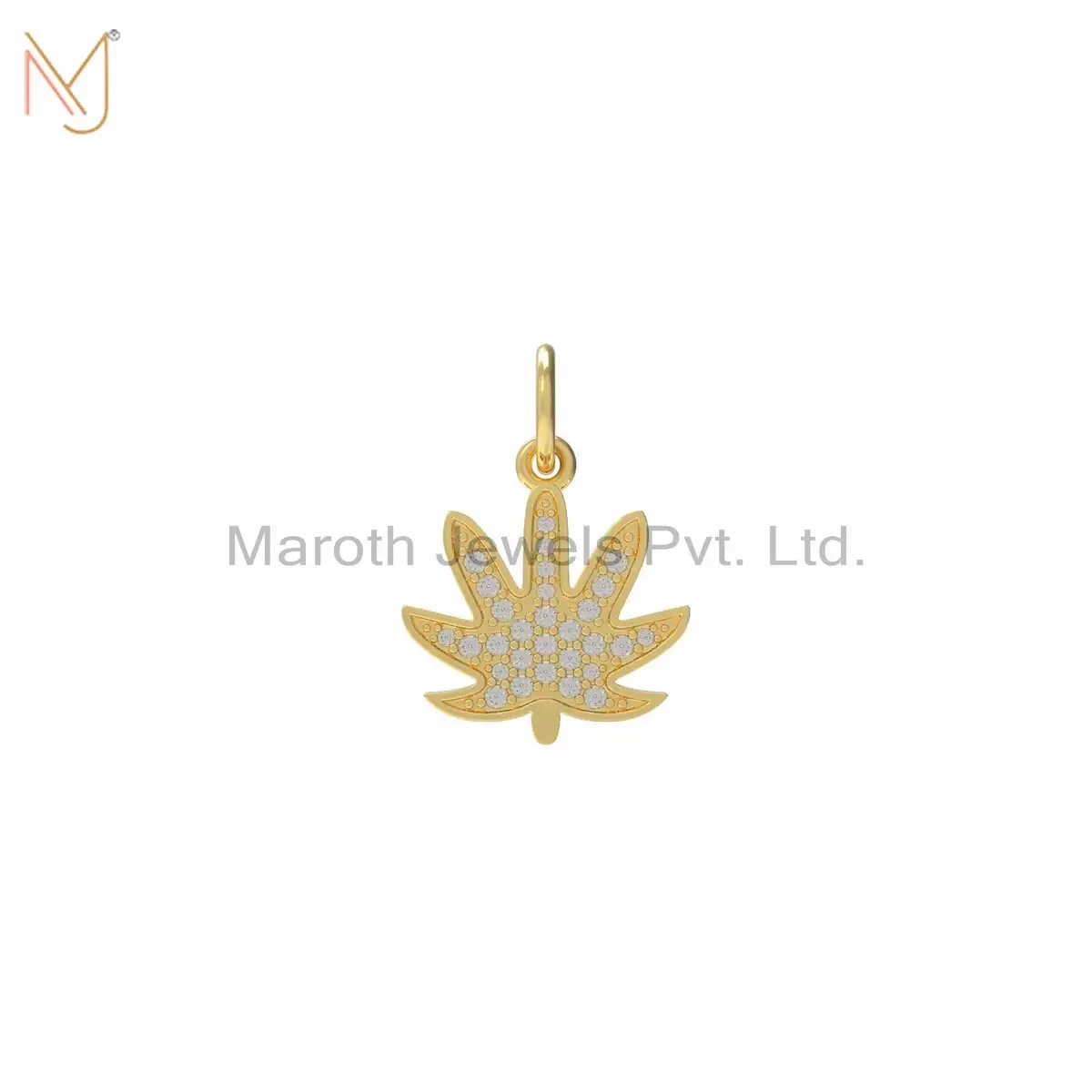 925 Silver Yellow Gold Plated Diamond Leaf Pendant Jewelry Manufacturer