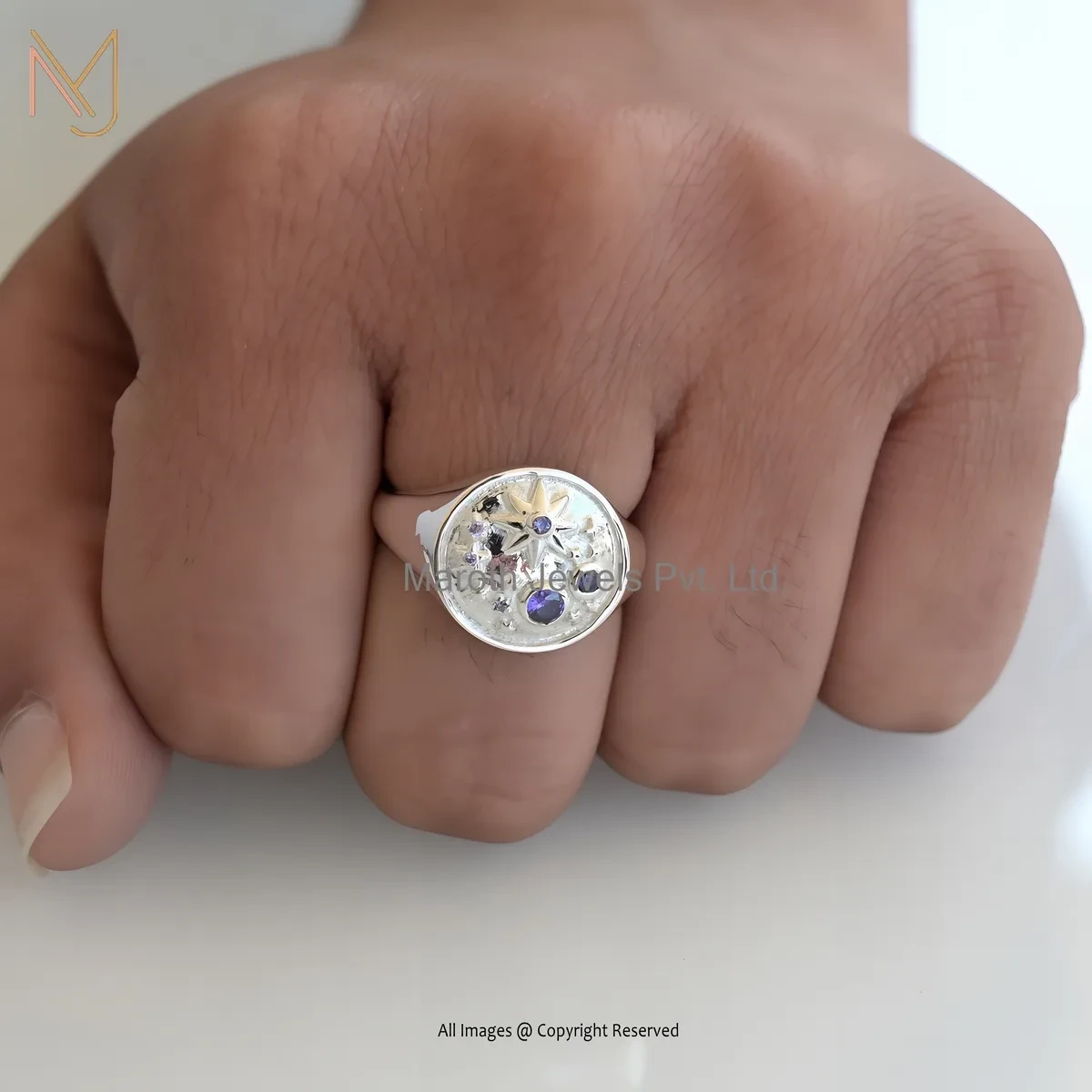 14K Yellow Gold Amehyst Starburst Signet Ring Manufacturer